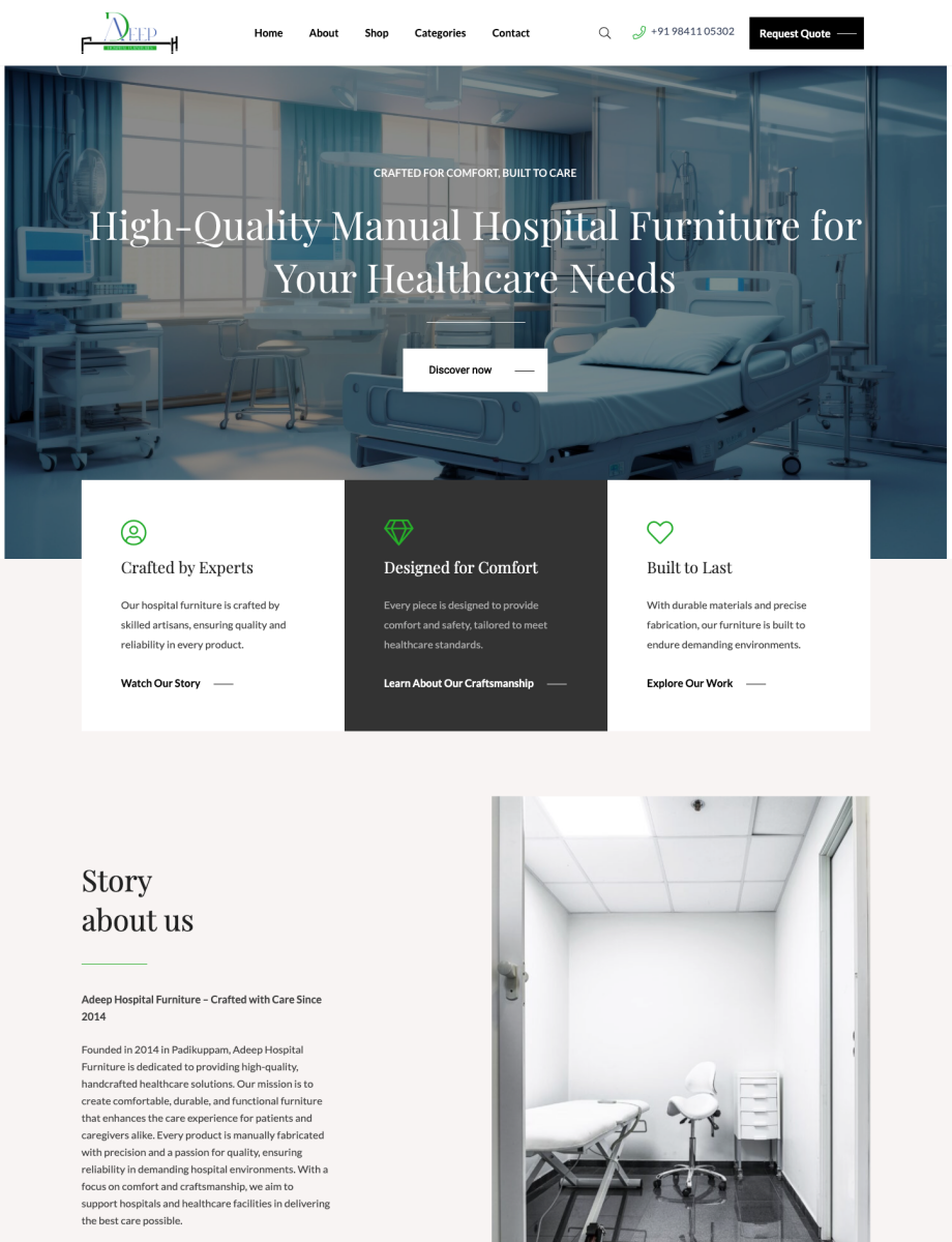 Hospital furniture business website